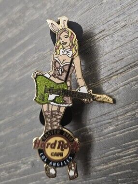 Hard Rock Cafe Los Angeles Grn Glitter Guitar Easter 2010 Bunny Girl Enamel Pin